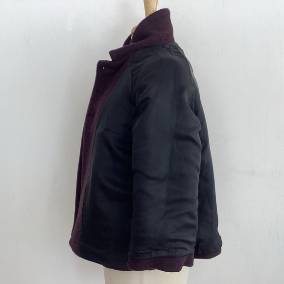 Zara wool blend, lined,cropped, swing peterpan collar 3 button plum jacket Sz XL - Picture 10 of 12